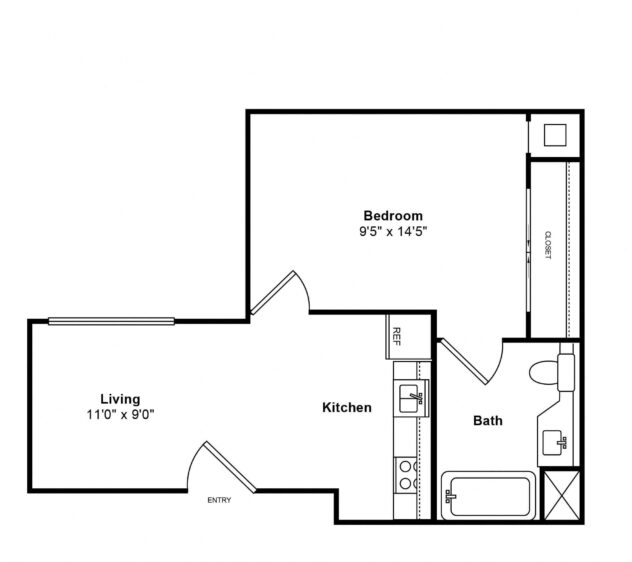 Rendering of the A2 floor plan with 1 bedroom[s] and 1 bathroom[s] at Sea Castle