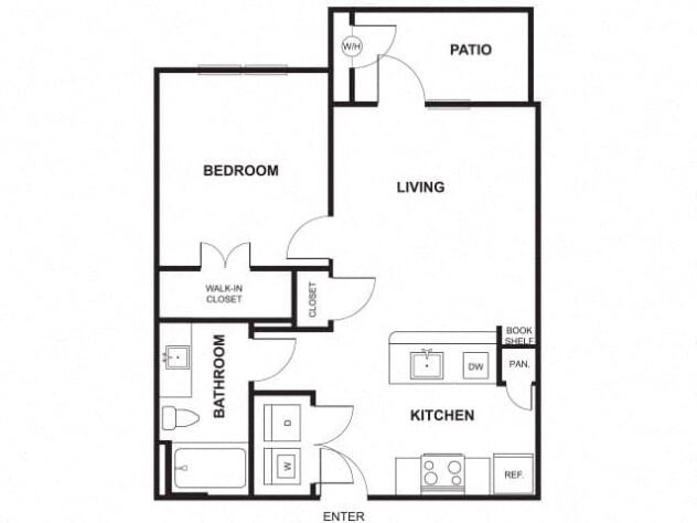 Rendering of the A2 floor plan with 1 bedroom[s] and 1 bathroom[s] at Windsor Ridge