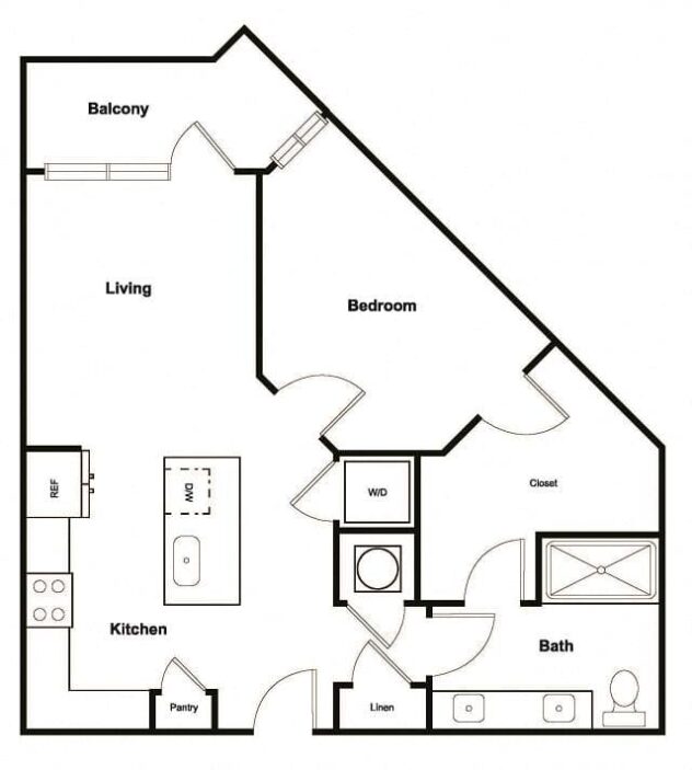 Rendering of the A2 floor plan with 1 bedroom[s] and 1 bathroom[s] at Elevate West Village