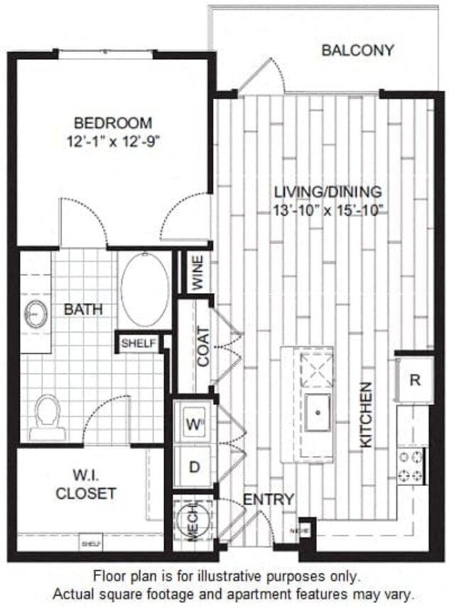 Rendering of the A2 floor plan with 1 bedroom[s] and 1 bathroom[s] at Windsor CityLine