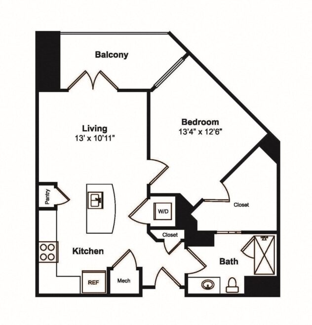 Rendering of the A2 floor plan with 1 bedroom[s] and 1 bathroom[s] at 565 Hank by Windsor