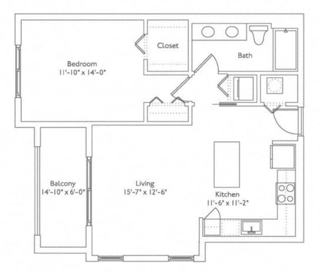 Rendering of the A2 floor plan with 1 bedroom[s] and 1 bathroom[s] at Mirador at Doral by Windsor