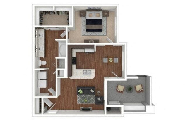 Rendering of the A2 floor plan with 1 bedroom[s] and 1 bathroom[s] at Retreat at the Flatirons