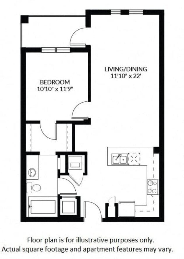 Rendering of the A2 floor plan with 1 bedroom[s] and 1 bathroom[s] at Windsor at Delray Beach