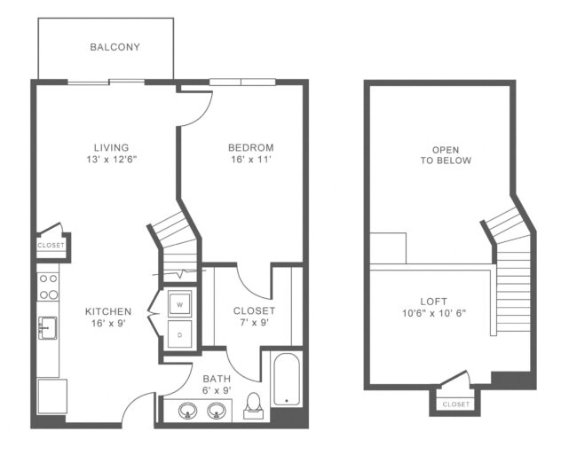 Rendering of the A2 floor plan with 1 bedroom[s] and 1 bathroom[s] at Windsor at Hopkinton