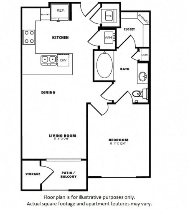 Rendering of the A2 floor plan with 1 bedroom[s] and 1 bathroom[s] at Windsor Burnet