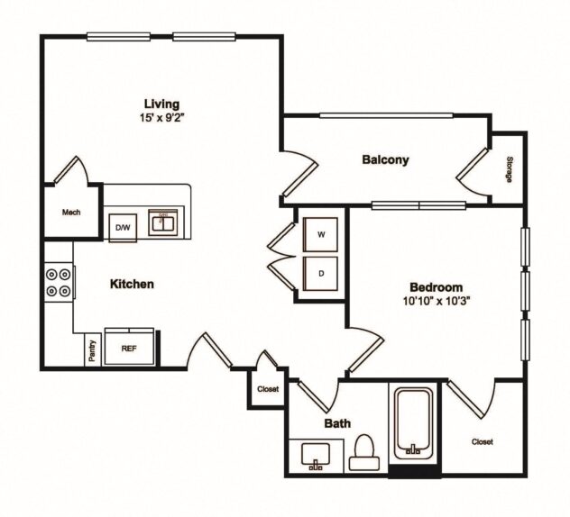 Rendering of the A2 floor plan with 1 bedroom[s] and 1 bathroom[s] at Windsor Castle Hills