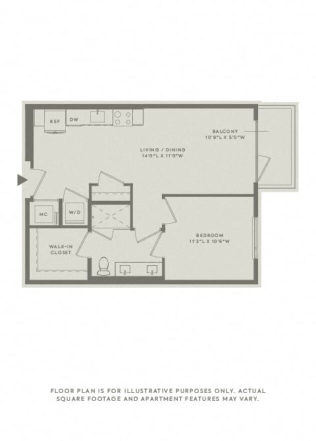 Rendering of the A2 floor plan with 1 bedroom[s] and 1 bathroom[s] at The Sterling at Regent Square