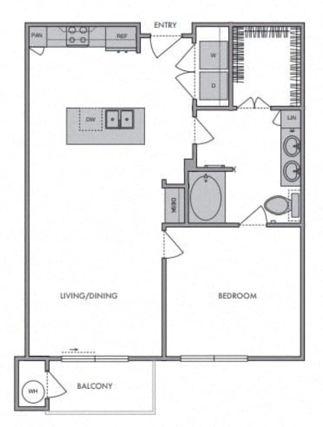 Rendering of the A2 floor plan with 1 bedroom[s] and 1 bathroom[s] at Windsor Lantana Hills