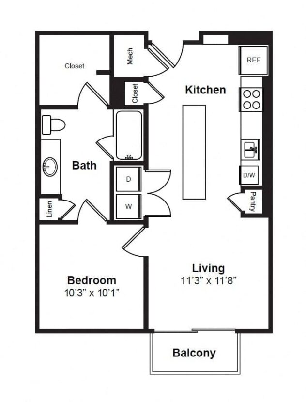 Rendering of the A2 floor plan with 1 bedroom[s] and 1 bathroom[s] at Windsor Preston