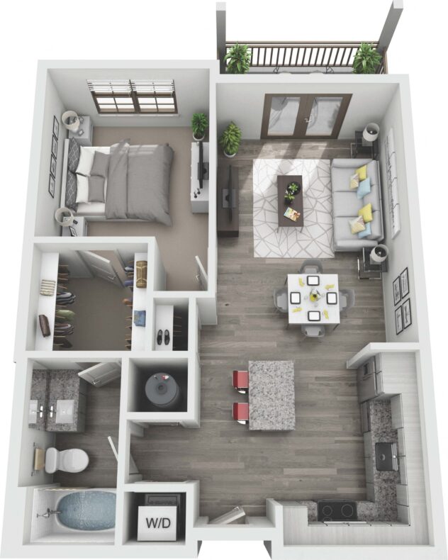 Rendering of the A2 floor plan with 1 bedroom[s] and 1 bathroom[s] at Windsor Sugarloaf