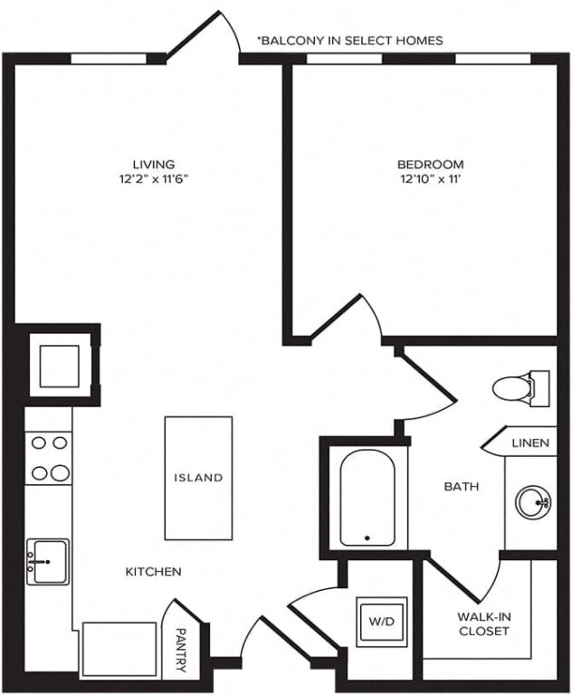 Rendering of the A2 floor plan with 1 bedroom[s] and 1 bathroom[s] at Windsor Turtle Creek