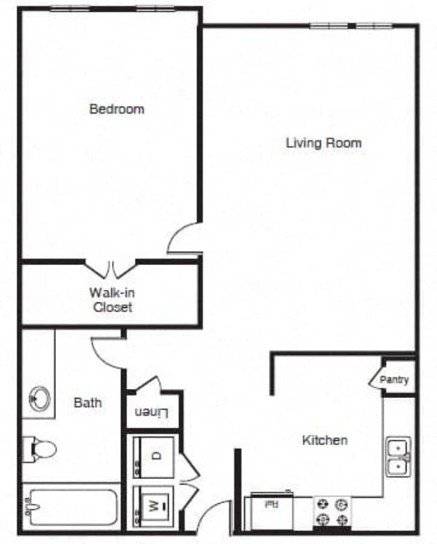 Rendering of the A2 floor plan with 1 bedroom[s] and 1 bathroom[s] at Windsor West Lemmon