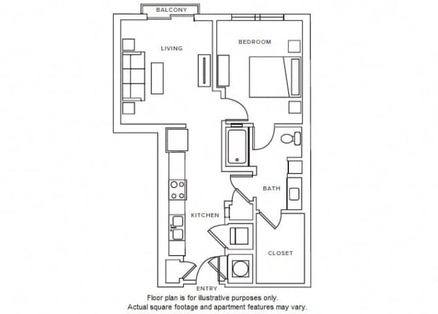 Rendering of the A2 floor plan with 1 bedroom[s] and 1 bathroom[s] at Windsor Parkview