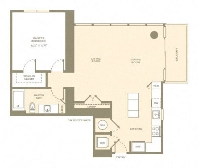 Rendering of the A2 floor plan with 1 bedroom[s] and 1 bathroom[s] at Amaray Las Olas by Windsor