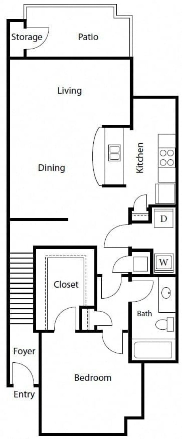 Rendering of the A2 floor plan with 1 bedroom[s] and 1 bathroom[s] at Windsor Coral Springs