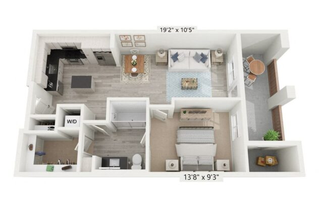 Rendering of the A2 floor plan with 1 bedroom[s] and 1 bathroom[s] at Windsor Rancho PQ