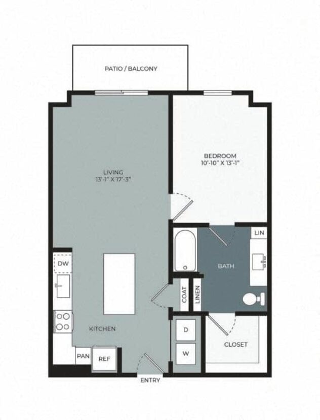 Rendering of the A2 floor plan with 1 bedroom[s] and 1 bathroom[s] at Windsor West Plano