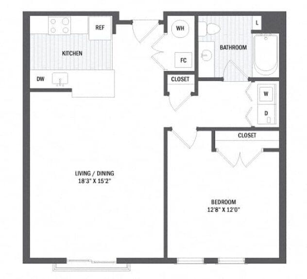 Rendering of the A2 - Classic floor plan with 1 bedroom[s] and 1 bathroom[s] at Windsor Radio Factory