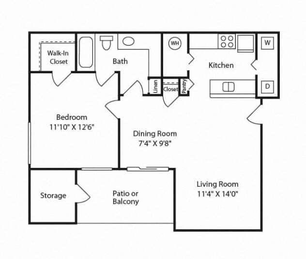 Rendering of the A2 - Summit floor plan with 1 bedroom[s] and 1 bathroom[s] at Windsor Westminster