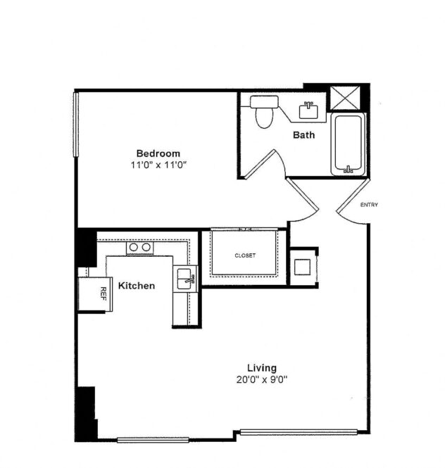 Rendering of the A21 floor plan with 1 bedroom[s] and 1 bathroom[s] at Sea Castle