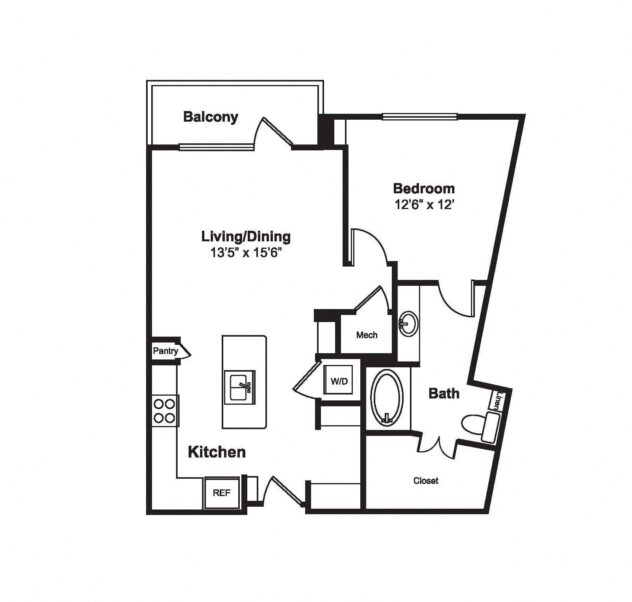 Rendering of the A22 floor plan with 1 bedroom[s] and 1 bathroom[s] at Windsor Fitzhugh