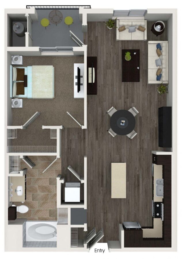 Rendering of the A2a floor plan with 1 bedroom[s] and 1 bathroom[s] at Valentia by Windsor