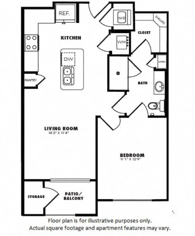 Rendering of the A2A floor plan with 1 bedroom[s] and 1 bathroom[s] at Windsor Burnet