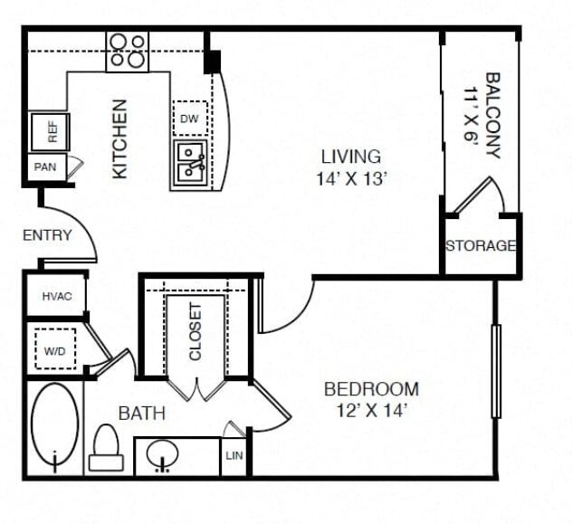 Rendering of the A2A floor plan with 1 bedroom[s] and 1 bathroom[s] at Windsor on the Lake