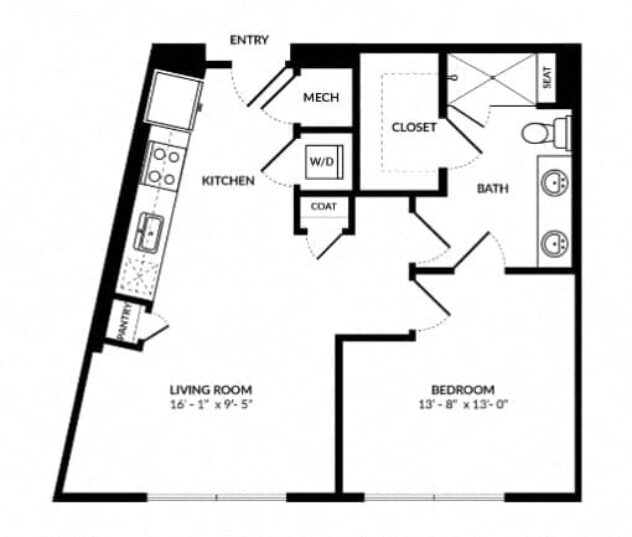 Rendering of the A2a floor plan with 1 bedroom[s] and 1 bathroom[s] at Windsor Preston