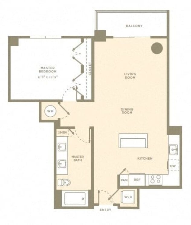 Rendering of the A2a floor plan with 1 bedroom[s] and 1 bathroom[s] at Amaray Las Olas by Windsor