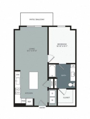 Rendering of the A2a floor plan with 1 bedroom[s] and 1 bathroom[s] at Windsor West Plano