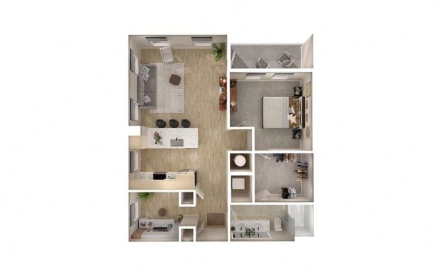 Rendering of the A2D floor plan with 1 bedroom[s] and 1 bathroom[s] at Windsor South Congress