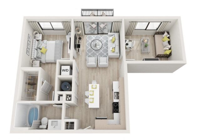 Rendering of the A2D - Fantasia floor plan with 1 bedroom[s] and 1 bathroom[s] at Windsor Ludlam Trail