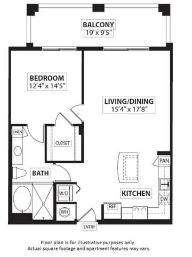 Rendering of the A3 1 Bed 1 Bath floor plan with 1 bedroom[s] and 1 bathroom[s] at Windsor at Doral