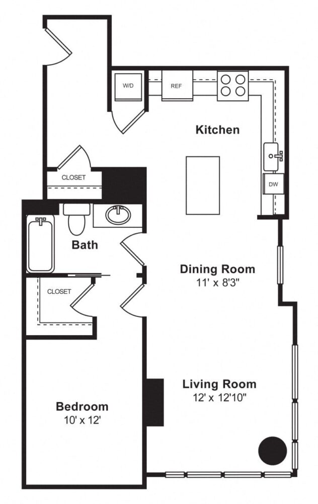 Rendering of the A3 1Bed1 floor plan with 1 bedroom[s] and 1 bathroom[s] at Cirrus