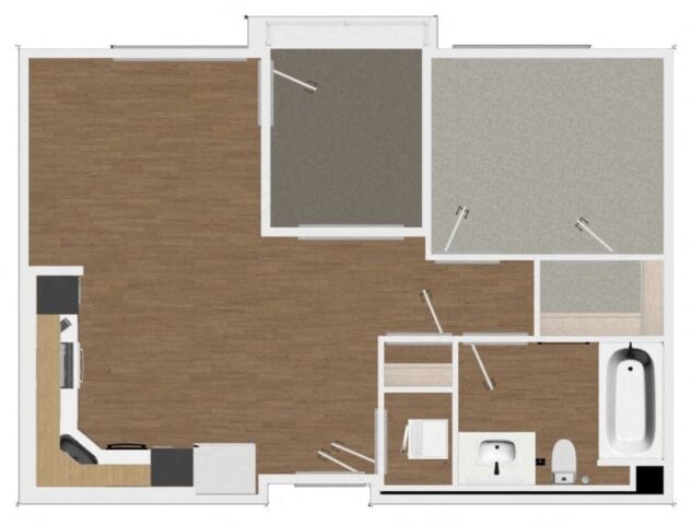 Rendering of the A3 floor plan with 1 bedroom[s] and 1 bathroom[s] at Malden Station by Windsor