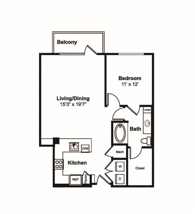 Rendering of the A3 floor plan with 1 bedroom[s] and 1 bathroom[s] at Windsor Fitzhugh