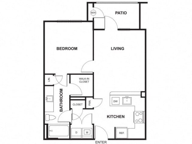 Rendering of the A3 floor plan with 1 bedroom[s] and 1 bathroom[s] at Windsor Ridge