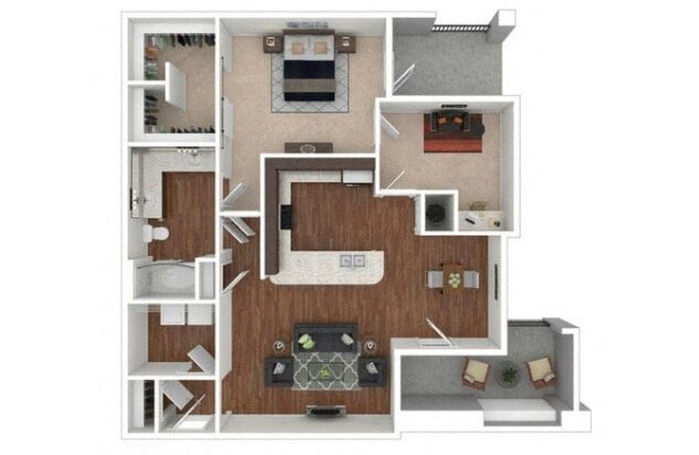 Rendering of the A3 floor plan with 1 bedroom[s] and 1 bathroom[s] at Retreat at the Flatirons