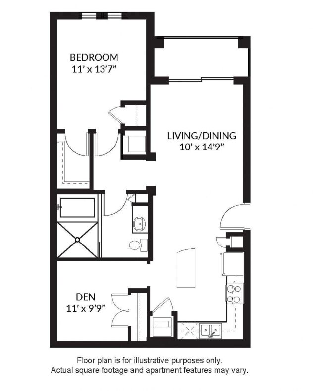 Rendering of the A3 floor plan with 1 bedroom[s] and 1 bathroom[s] at Windsor at Delray Beach