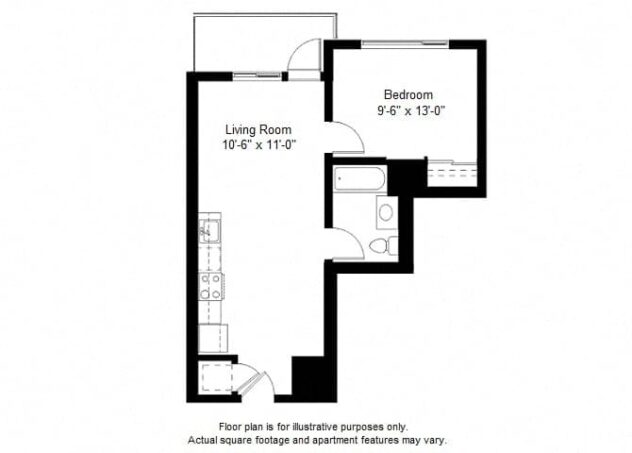 Rendering of the A3 floor plan with 1 bedroom[s] and 1 bathroom[s] at Windsor at Dogpatch