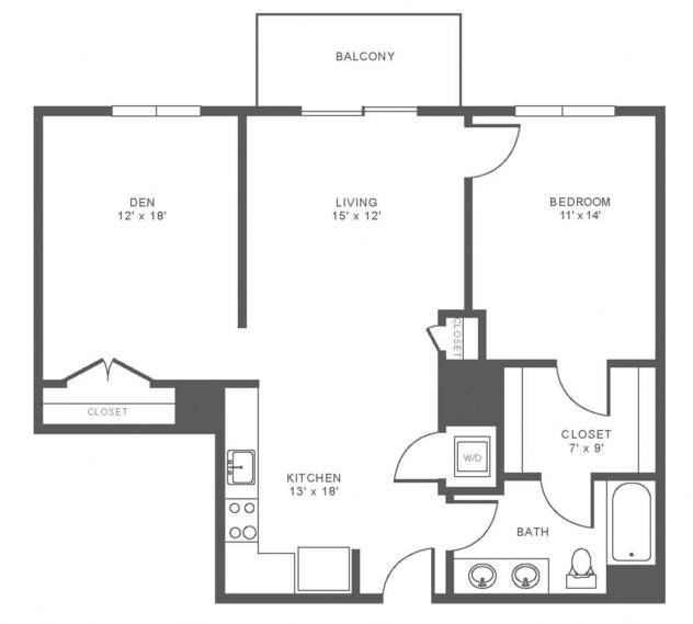 Rendering of the A3 floor plan with 1 bedroom[s] and 1 bathroom[s] at Windsor at Hopkinton