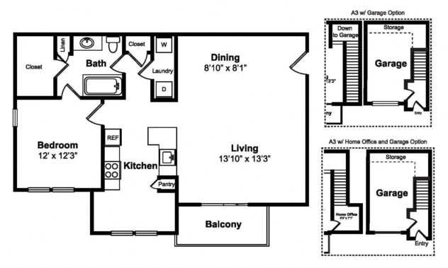 Rendering of the A3 floor plan with 1 bedroom[s] and 1 bathroom[s] at Windsor at Legacy