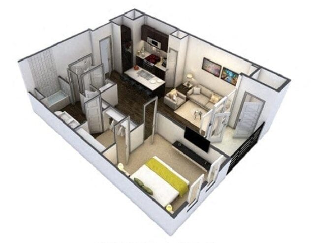 Rendering of the A3 floor plan with 1 bedroom[s] and 1 bathroom[s] at Windsor at Pinehurst