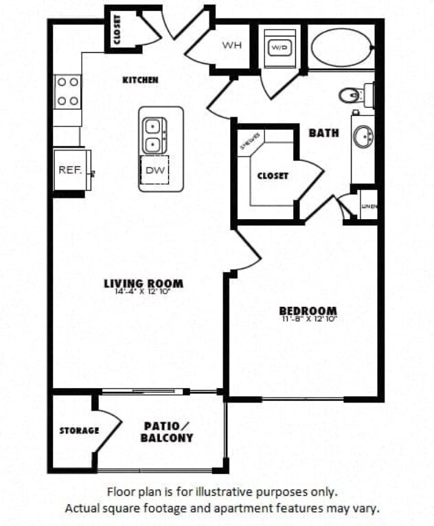 Rendering of the A3 floor plan with 1 bedroom[s] and 1 bathroom[s] at Windsor Burnet