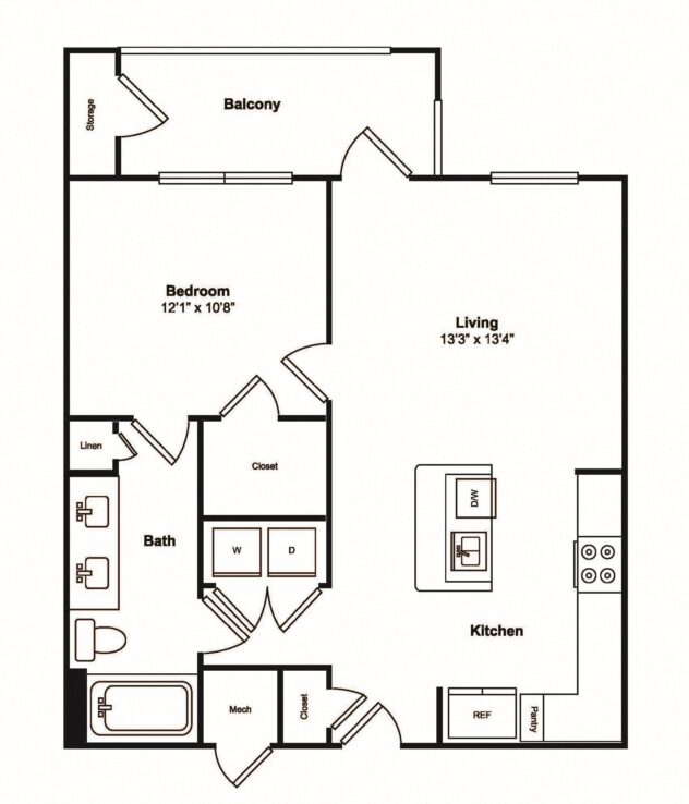 Rendering of the A3 floor plan with 1 bedroom[s] and 1 bathroom[s] at Windsor Castle Hills