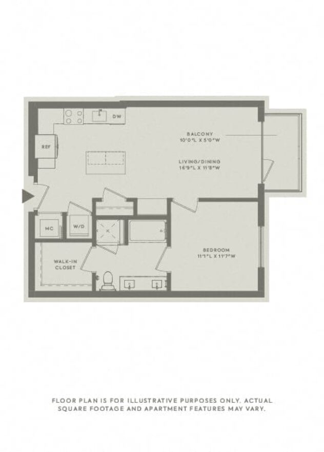 Rendering of the A3 floor plan with 1 bedroom[s] and 1 bathroom[s] at The Sterling at Regent Square