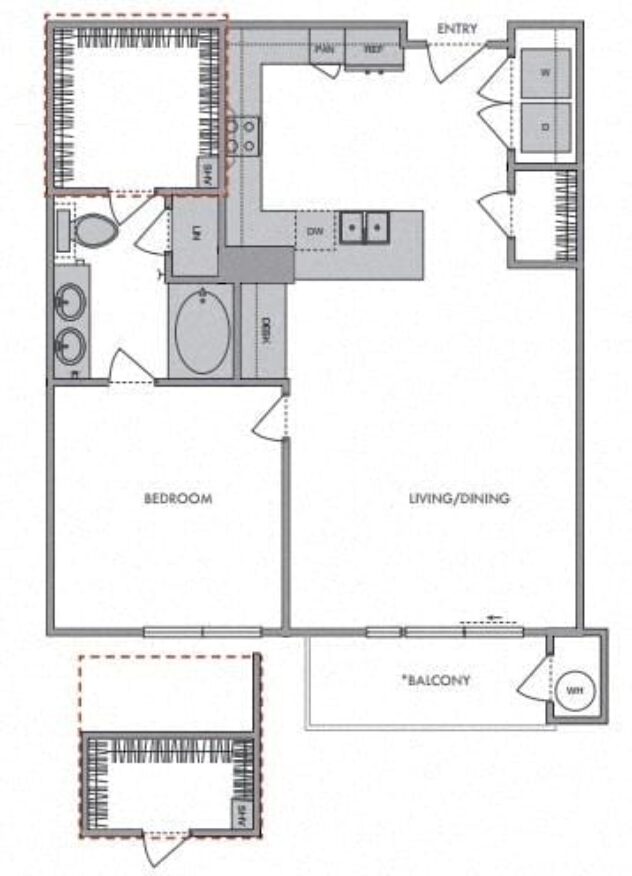 Rendering of the A3 floor plan with 1 bedroom[s] and 1 bathroom[s] at Windsor Lantana Hills