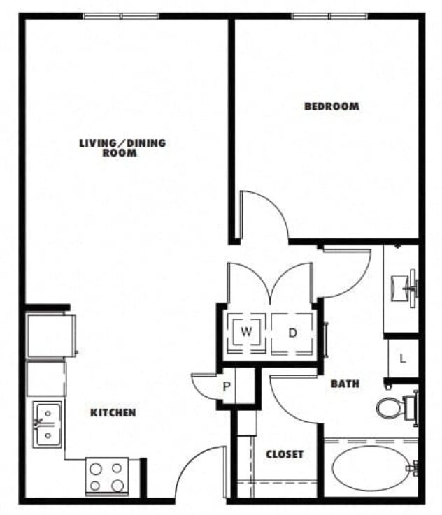 Rendering of the A3 floor plan with 1 bedroom[s] and 1 bathroom[s] at Windsor Metro West